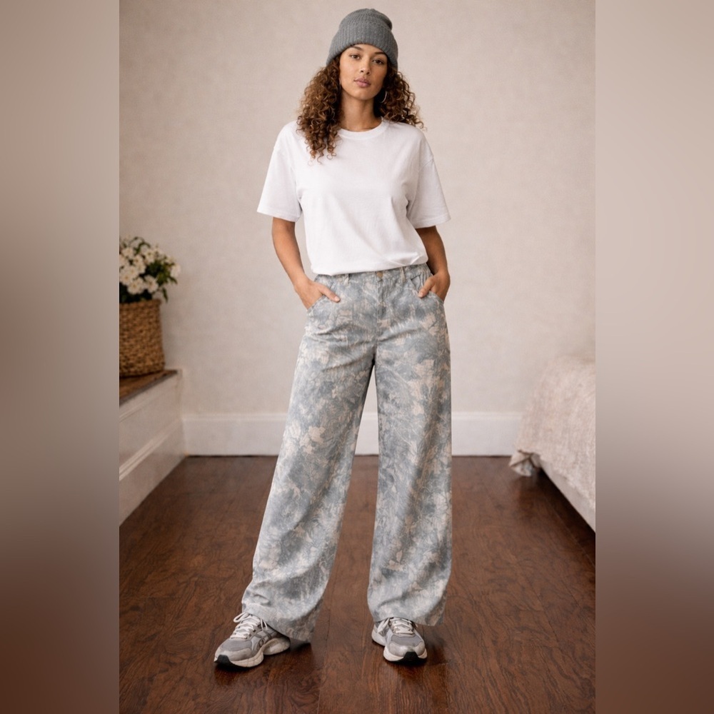 Refrain los angeles camouflage printed wide leg pants jeans Size 13/31